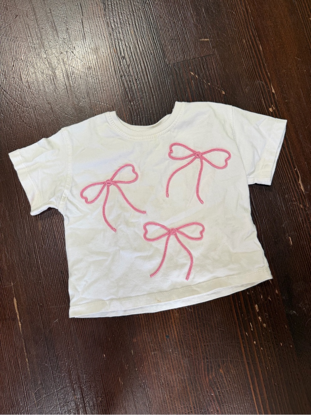Zara White Tee with Pink Bow Appliqués
